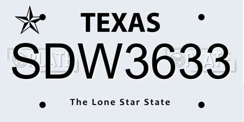 SDW3633 Texas License Plate