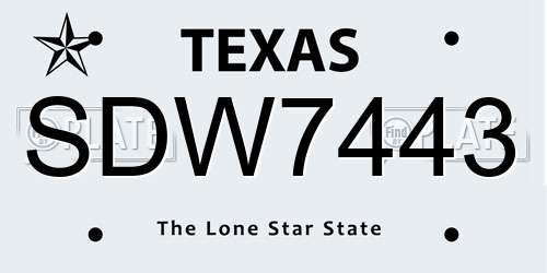 SDW7443 Texas License Plate
