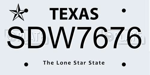 SDW7676 Texas License Plate