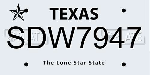 SDW7947 Texas License Plate