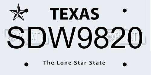 SDW9820 Texas License Plate