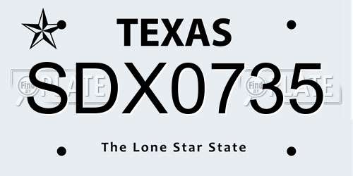 SDX0735 Texas License Plate