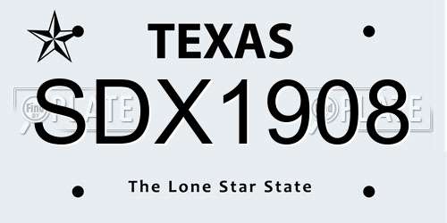 SDX1908 Texas License Plate