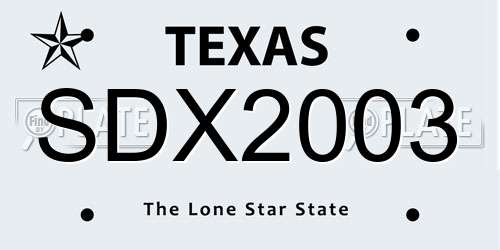 SDX2003 Texas License Plate
