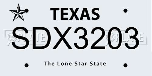 SDX3203 Texas License Plate