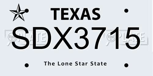 SDX3715 Texas License Plate