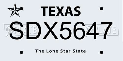 SDX5647 Texas License Plate