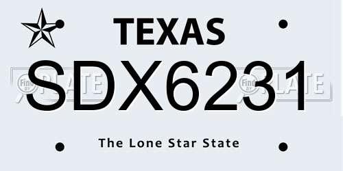 SDX6231 Texas License Plate