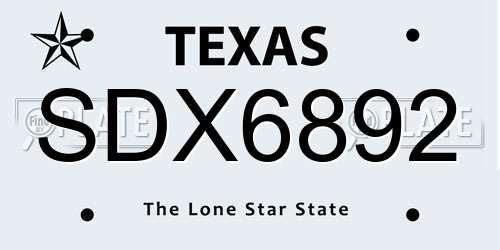 SDX6892 Texas License Plate