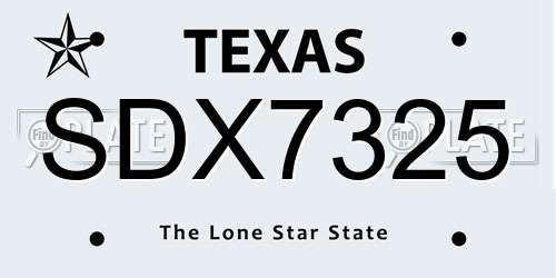 SDX7325 Texas License Plate