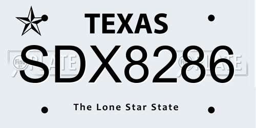 SDX8286 Texas License Plate
