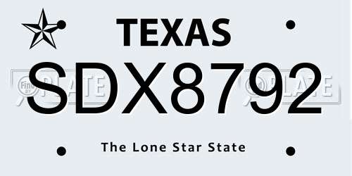 SDX8792 Texas License Plate