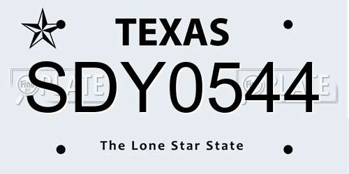 SDY0544 Texas License Plate