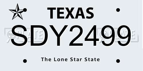 SDY2499 Texas License Plate