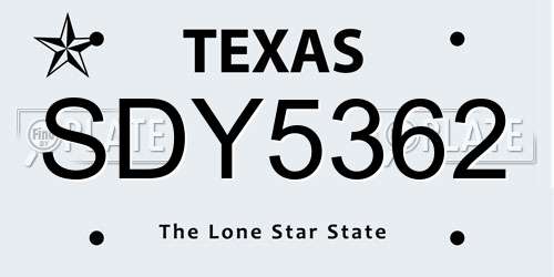 SDY5362 Texas License Plate