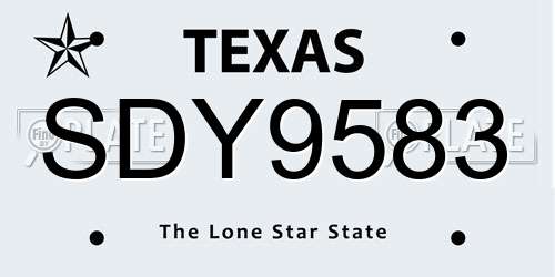 SDY9583 Texas License Plate