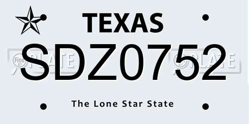 SDZ0752 Texas License Plate