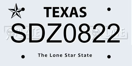 SDZ0822 Texas License Plate