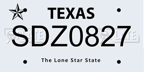 SDZ0827 Texas License Plate