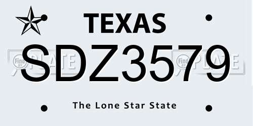 SDZ3579 Texas License Plate