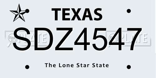 SDZ4547 Texas License Plate