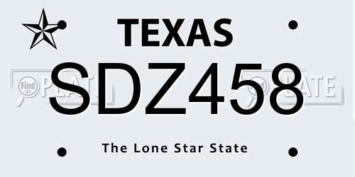 SDZ458 Texas License Plate