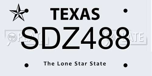 SDZ488 Texas License Plate