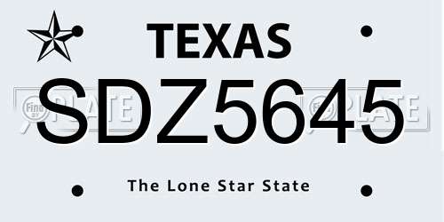SDZ5645 Texas License Plate