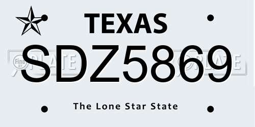 SDZ5869 Texas License Plate