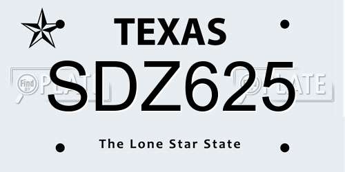 SDZ625 Texas License Plate