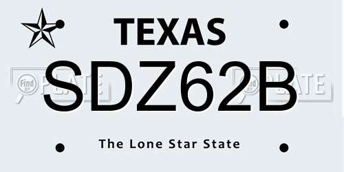 SDZ62B Texas License Plate