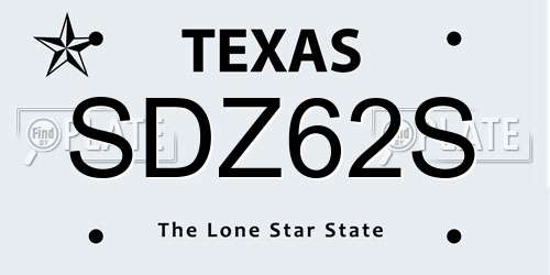 SDZ62S Texas License Plate
