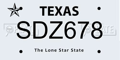 SDZ678 Texas License Plate