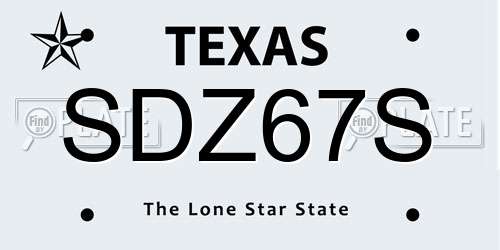 SDZ67S Texas License Plate