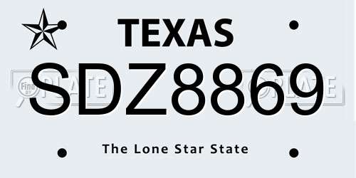 SDZ8869 Texas License Plate