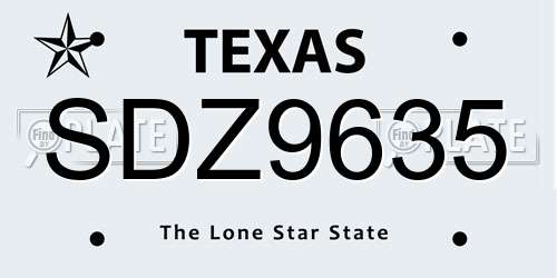SDZ9635 Texas License Plate