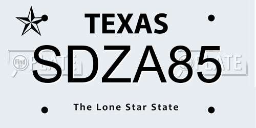 SDZA85 Texas License Plate
