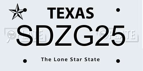 SDZG25 Texas License Plate
