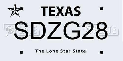 SDZG28 Texas License Plate