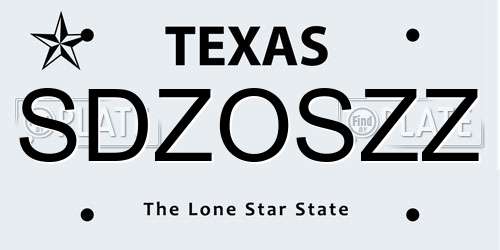 SDZOSZZ Texas License Plate