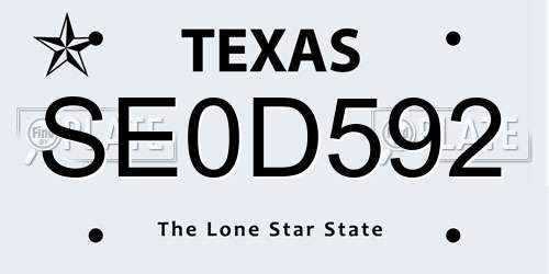 SE0D592 Texas License Plate
