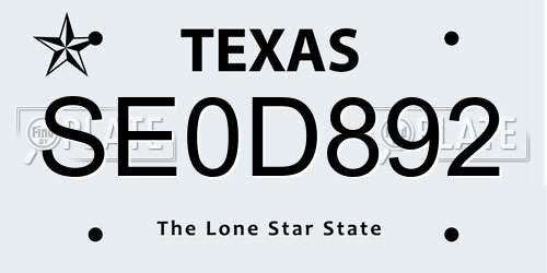 SE0D892 Texas License Plate