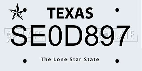 SE0D897 Texas License Plate