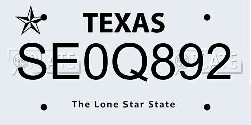 SE0Q892 Texas License Plate