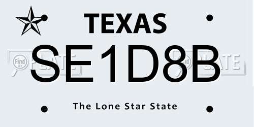 SE1D8B Texas License Plate