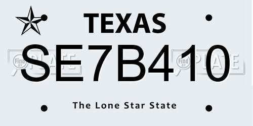 SE7B410 Texas License Plate