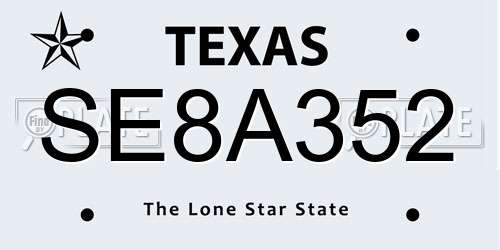 SE8A352 Texas License Plate