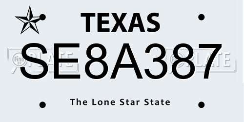 SE8A387 Texas License Plate