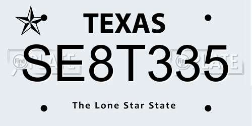 SE8T335 Texas License Plate