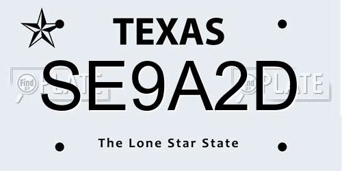 SE9A2D Texas License Plate